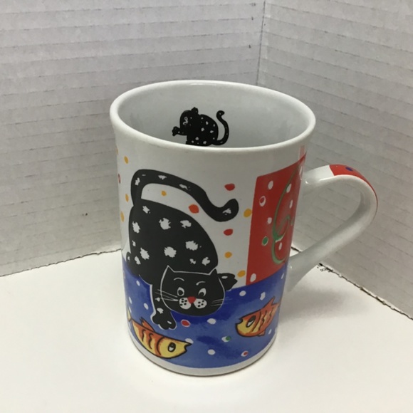 Vintage Whimsical Cat with Fishes Gryphonware Mug - Picture 2 of 8